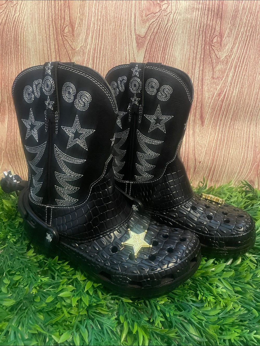 CROCS Classic Black Cowboy Western Boot With Spurs